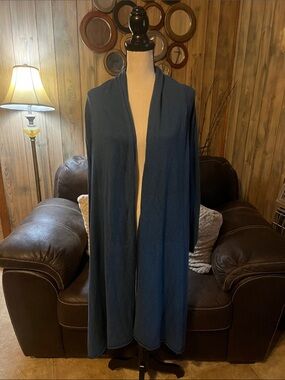 Moda Blue Knit Hi Lo Cardigan Lagenlook Cashmere Cotton Blend Classic